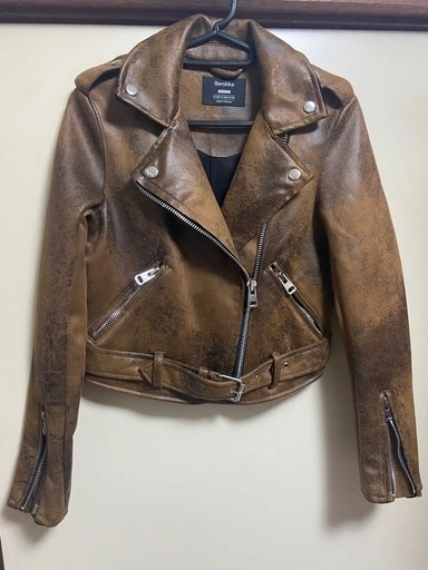 Bershka 本革ダブルライダースジャケット ラムレザー 羊革XSの写真4枚目