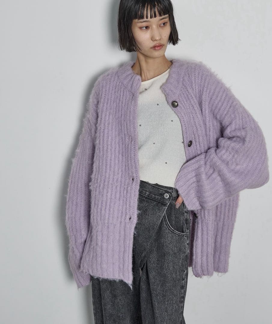 THE YOn 2WAYモヘアライクミックスシャギーニットカーディガンの写真3枚目