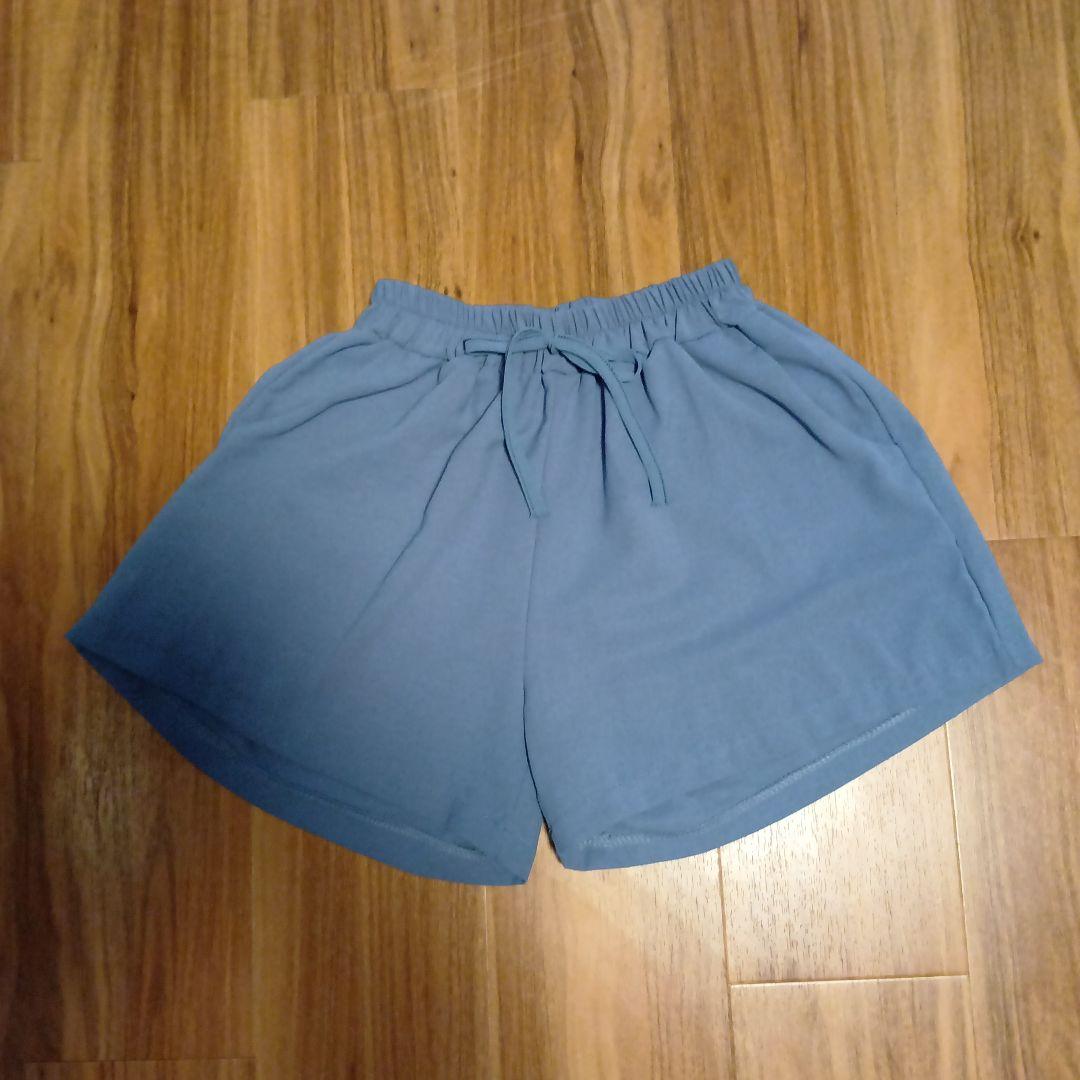 くすみブルー ショートパンツ ウエストゴム