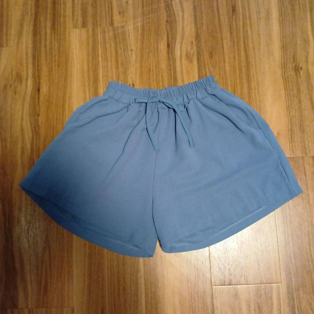 くすみブルー ショートパンツ ウエストゴム