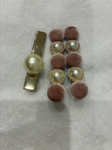 パール ベロア ヘアクリップ 3点セット ピンク ゴールド
