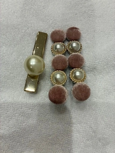 パール ベロア ヘアクリップ 3点セット ピンク ゴールド
