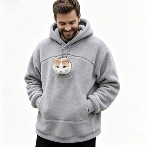 男女兼用 ペット用ポケット付きパーカー 猫ちゃんとお出かけ フリース素材