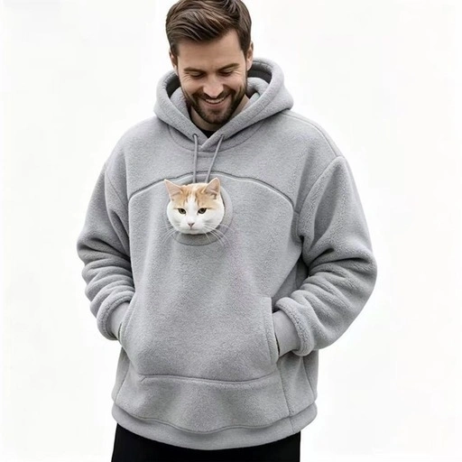 男女兼用 ペット用ポケット付きパーカー 猫ちゃんとお出かけ フリース素材