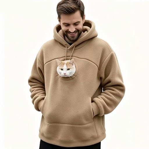 男女兼用 ペット用ポケット付きパーカー 猫ちゃんとお出かけ フリース素材の写真2枚目