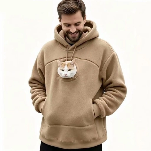 男女兼用 ペット用ポケット付きパーカー 猫ちゃんとお出かけ フリース素材の写真2枚目