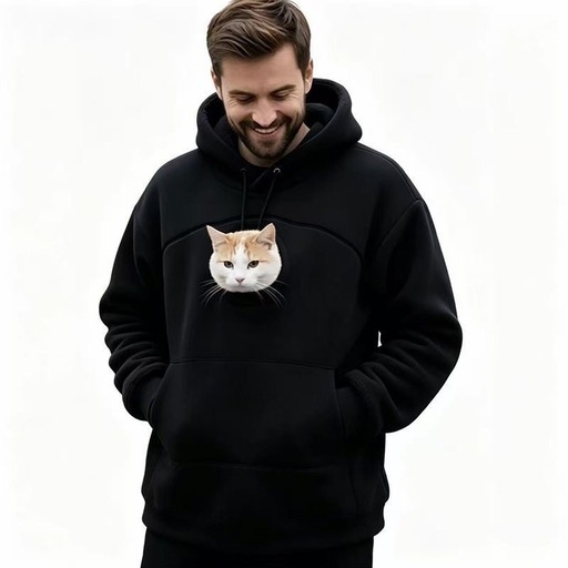 男女兼用 ペット用ポケット付きパーカー 猫ちゃんとお出かけ フリース素材の写真3枚目