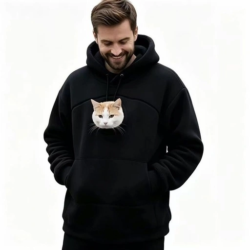 男女兼用 ペット用ポケット付きパーカー 猫ちゃんとお出かけ フリース素材の写真3枚目