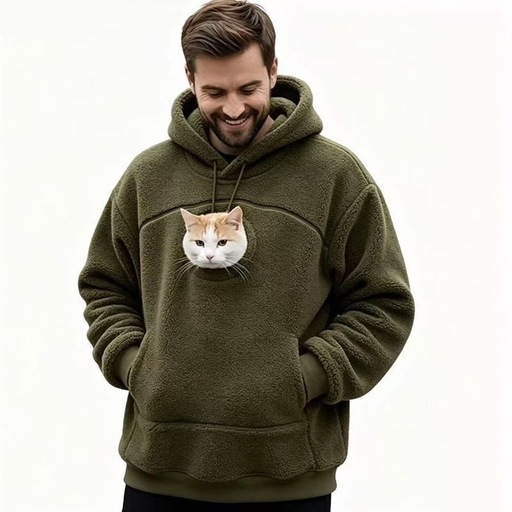 男女兼用 ペット用ポケット付きパーカー 猫ちゃんとお出かけ フリース素材の写真4枚目