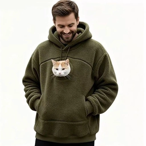 男女兼用 ペット用ポケット付きパーカー 猫ちゃんとお出かけ フリース素材の写真4枚目