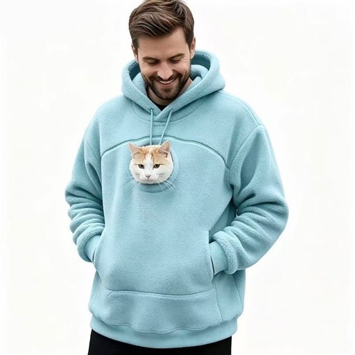 男女兼用 ペット用ポケット付きパーカー 猫ちゃんとお出かけ フリース素材の写真5枚目