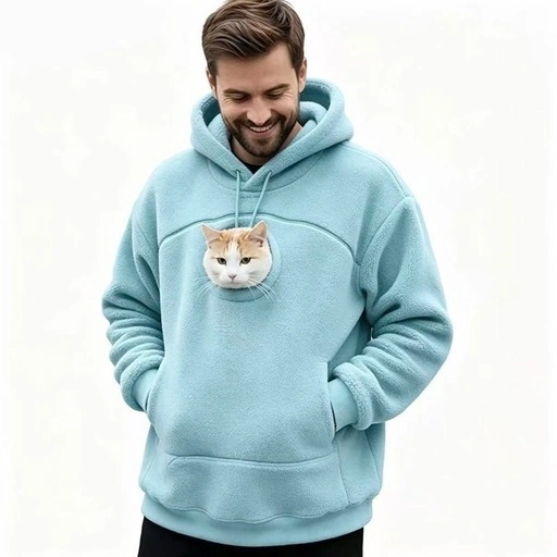 男女兼用 ペット用ポケット付きパーカー 猫ちゃんとお出かけ フリース素材の写真5枚目