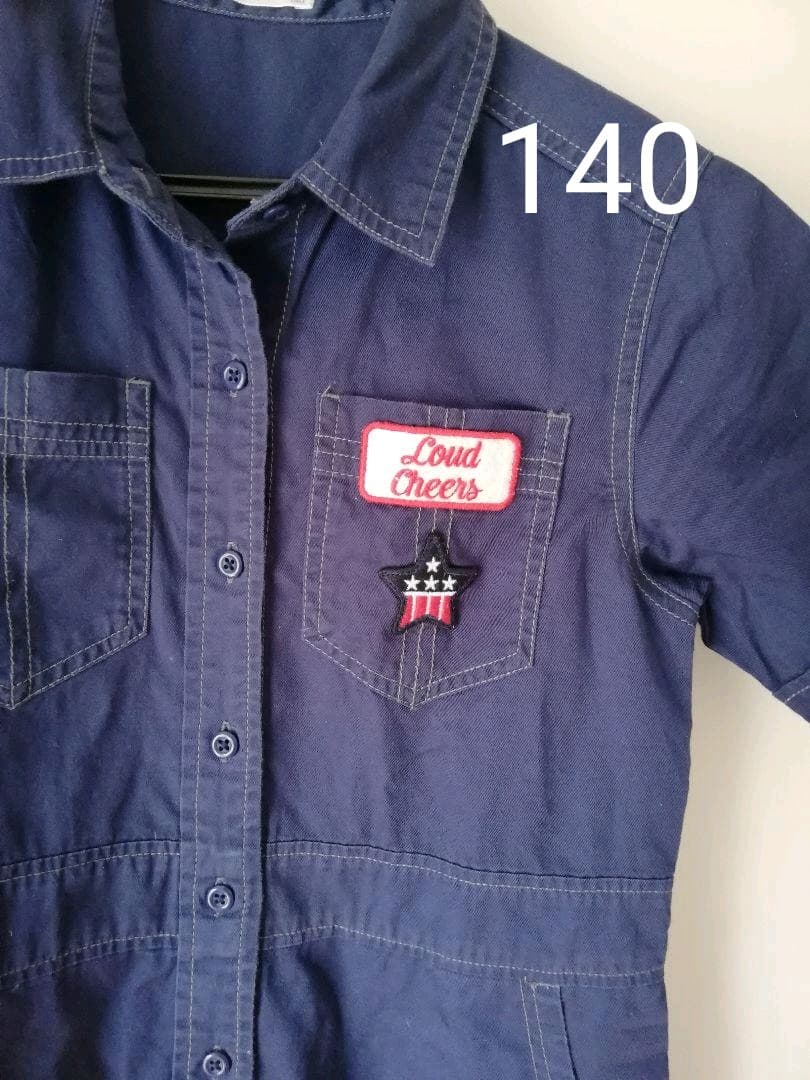 つなぎ風　ワークワンピ　GU 140 ボーリングシャツワンピの写真2枚目