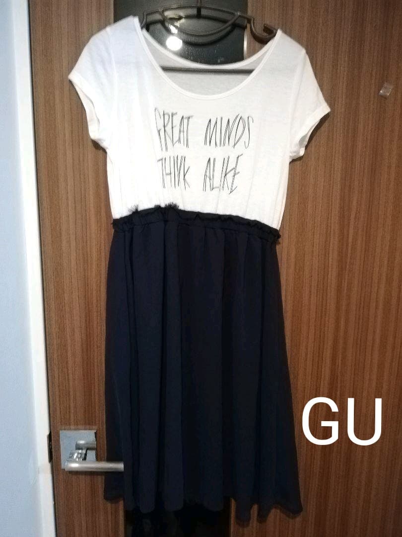 GU 美品シフォンドッキングワンピース、 Tシャツワンピ シフォンワンピース