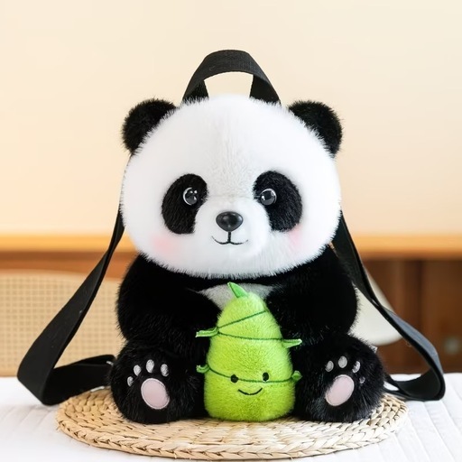 新品未使用 パンダぬいぐるみリュック タケノコ付き 28cm×20cm