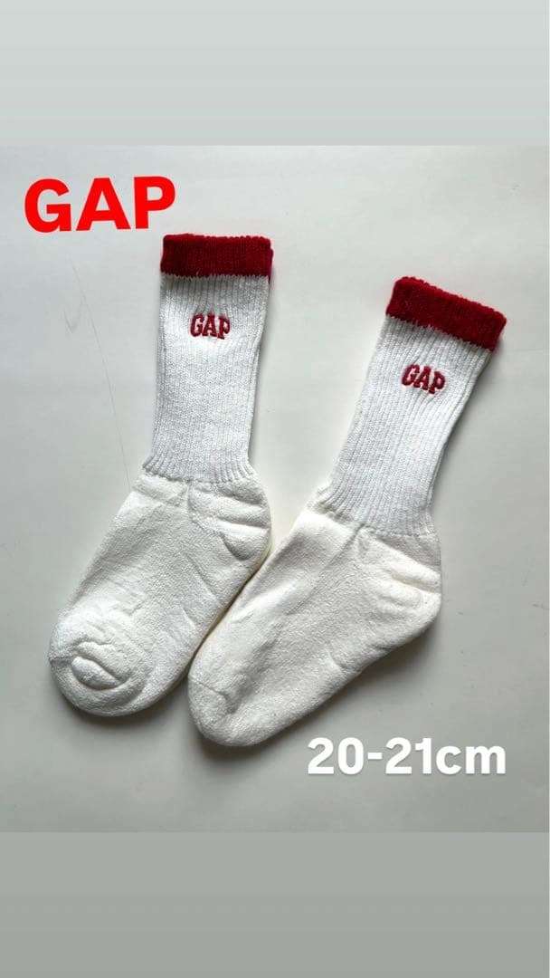 GAP キッズ靴下 20-21cm ホワイト/レッド 2足セット