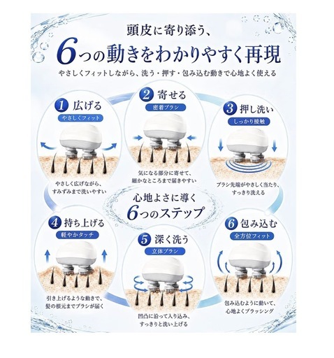 新品未開封 電動頭皮ブラシ ヘッドスパ 360°回転 IPX7防水 頭皮ケアの写真5枚目