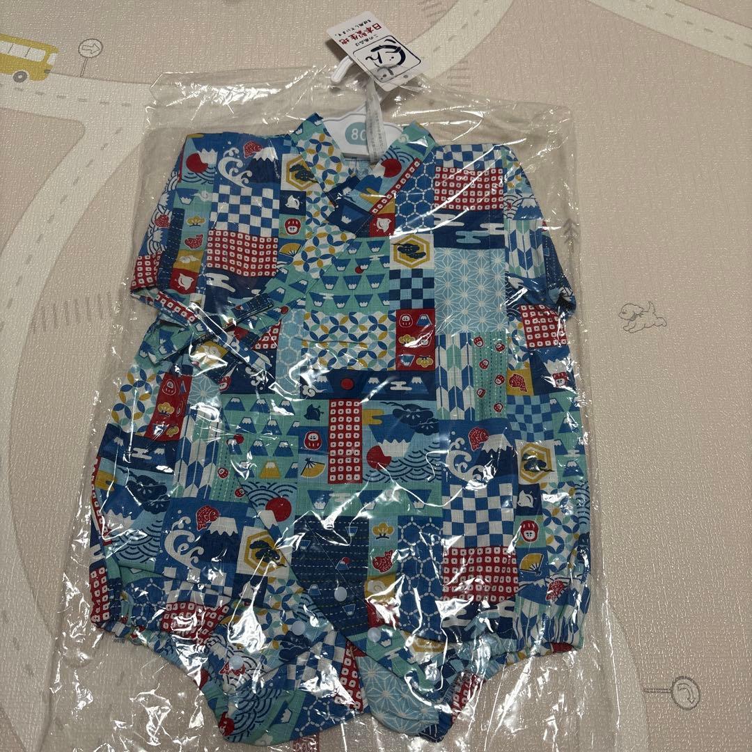 新品ロンパース　サイズ80　水色　日本製　甚平タイプ　富士山　半袖