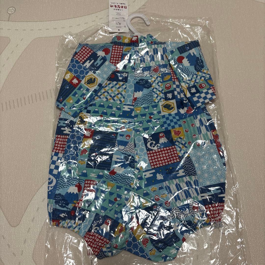 新品ロンパース　サイズ80　水色　日本製　甚平タイプ　富士山　半袖の写真3枚目