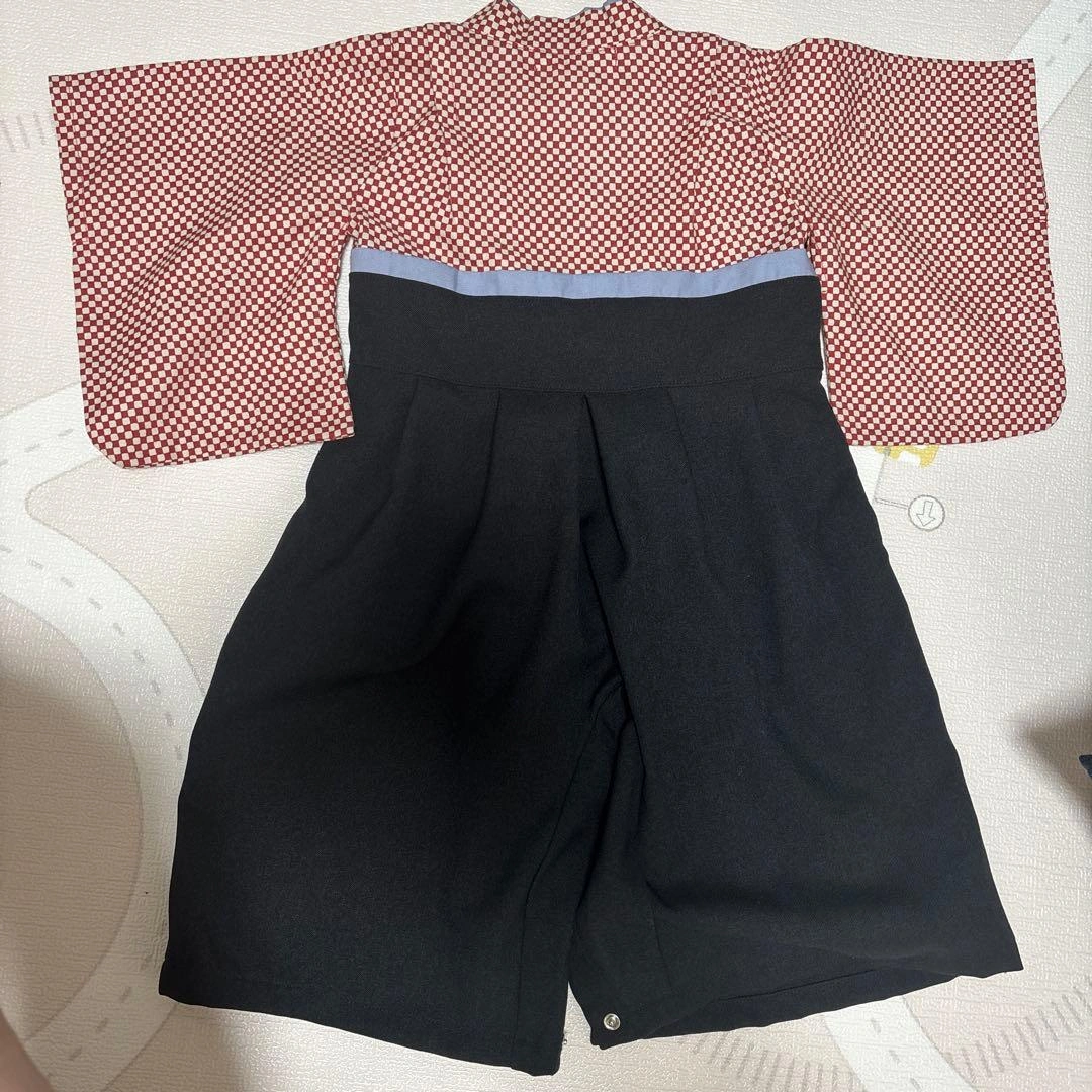90cm ベビー 袴 ロンパース 格子柄の写真3枚目