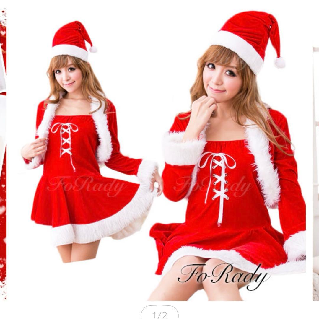 サンタ コスプレ衣装 レッド ベロア調 フード付き