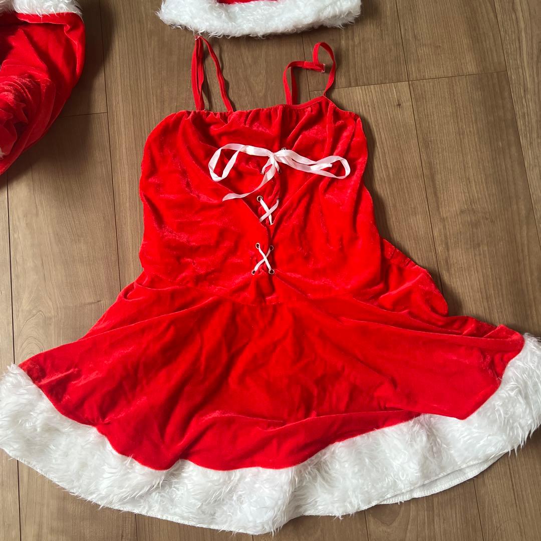 サンタ コスプレ衣装 レッド ベロア調 フード付きの写真3枚目