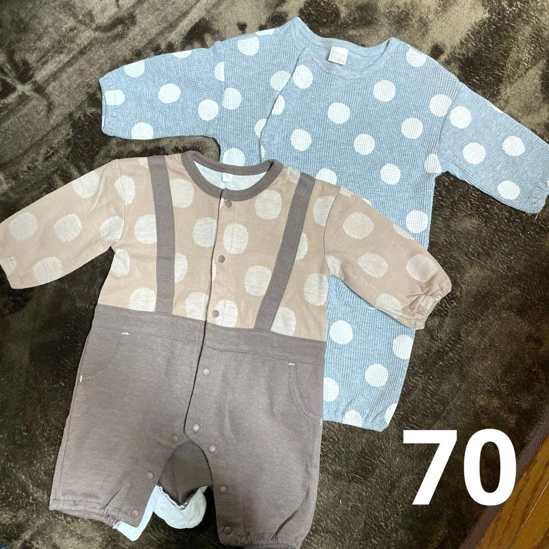 【中古】70 くすみカラーロンパース 2枚セット