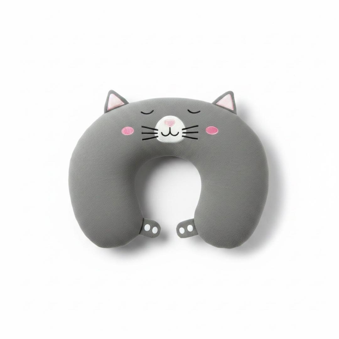 DAISO ネックピロー 猫デザイン グレー タグ付き