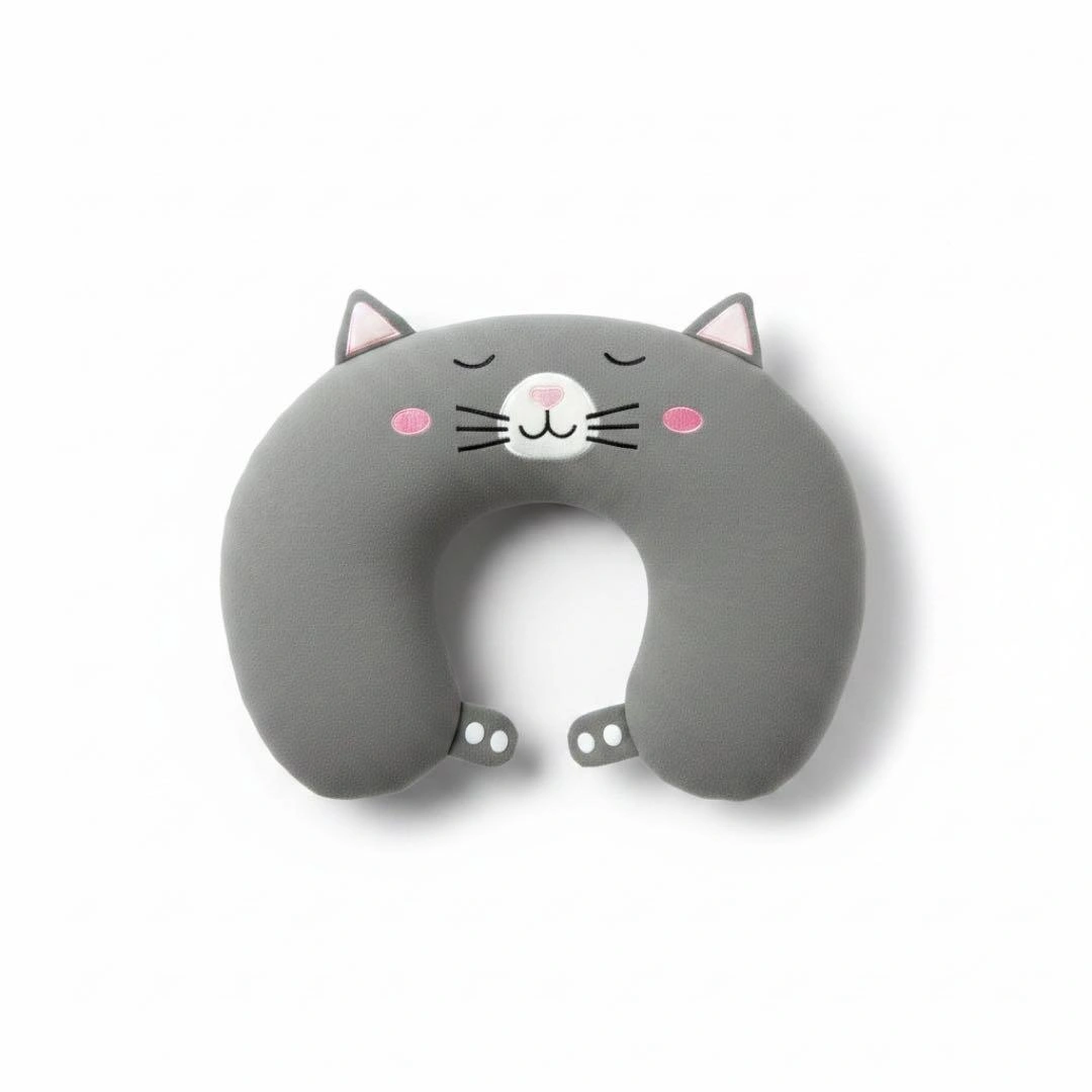 DAISO ネックピロー 猫デザイン グレー タグ付き