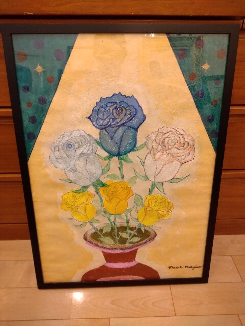 Masaki 油彩画 バラの花「ブルーローズ」