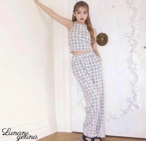 新品未開封 lunangelina ツイードチェック セットアップ 白