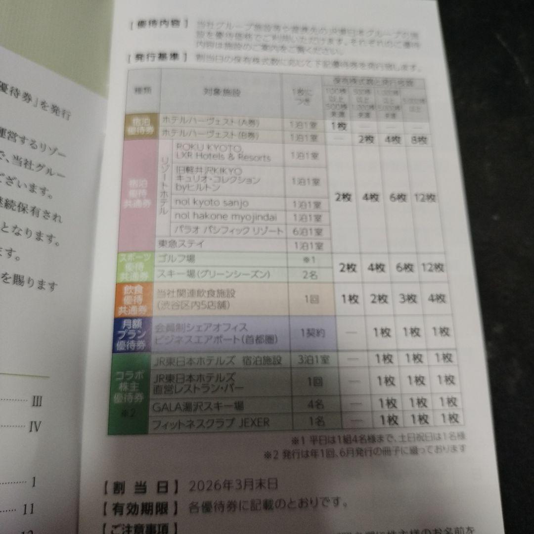 東急不動産ホールディングスの株主優待券　100株用の写真2枚目