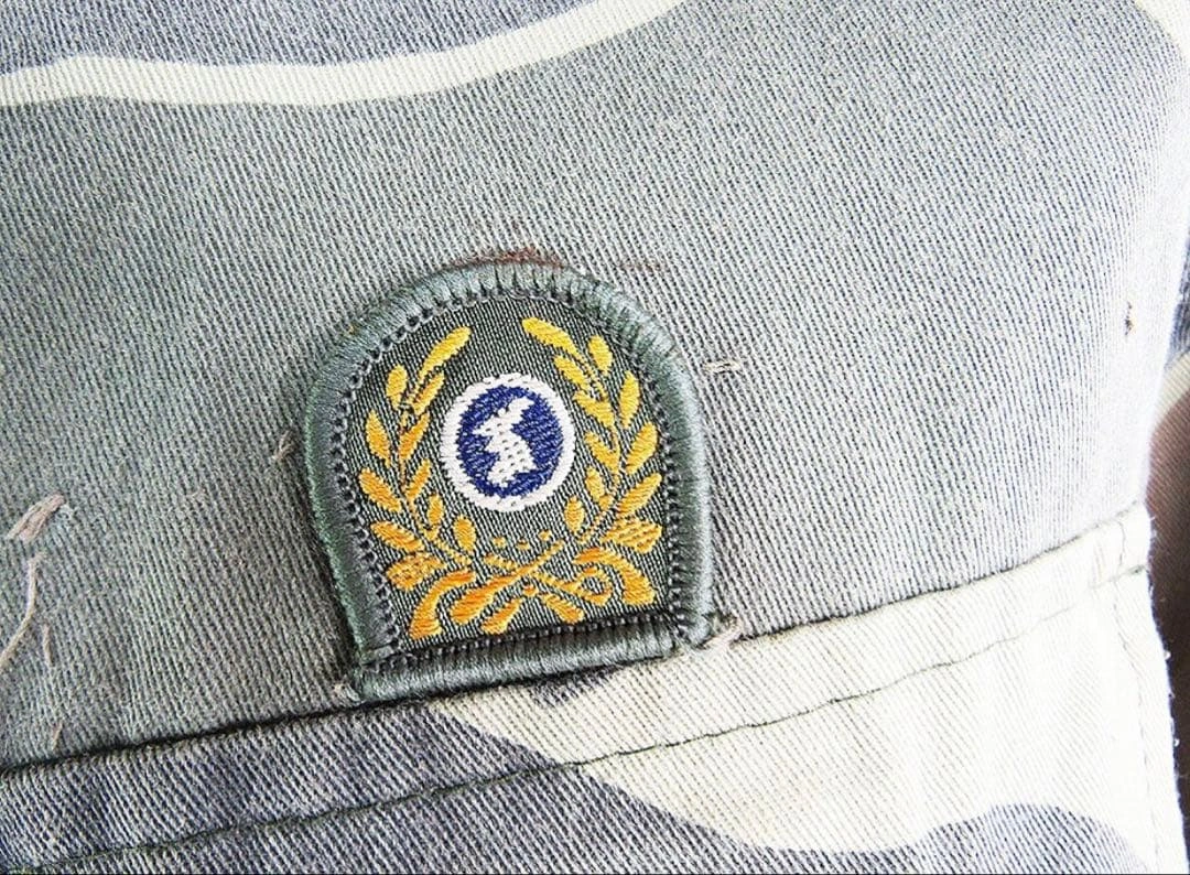 【超希少・実物】韓国軍 ヌードル迷彩 軍 郷土予備軍 徽章&金糸ネーム刺繍の写真2枚目