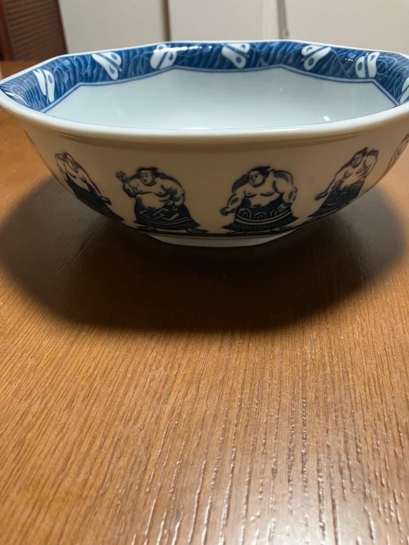 相撲柄 八角鉢 染付 陶器