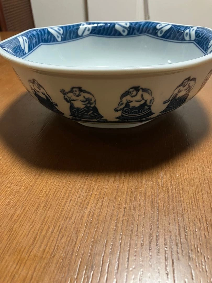 相撲柄 八角鉢 染付 陶器