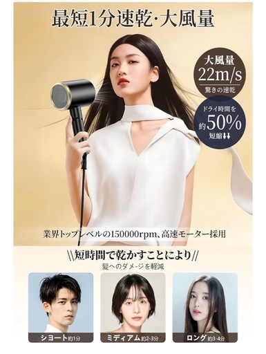 新品未開封 高速ヘアドライヤー マイナスイオン搭載 大風量 付属品付きの写真2枚目