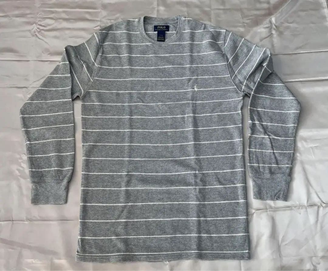 ラルフローレン　グレー ストライプコットン セーター メンズL 美品の写真2枚目