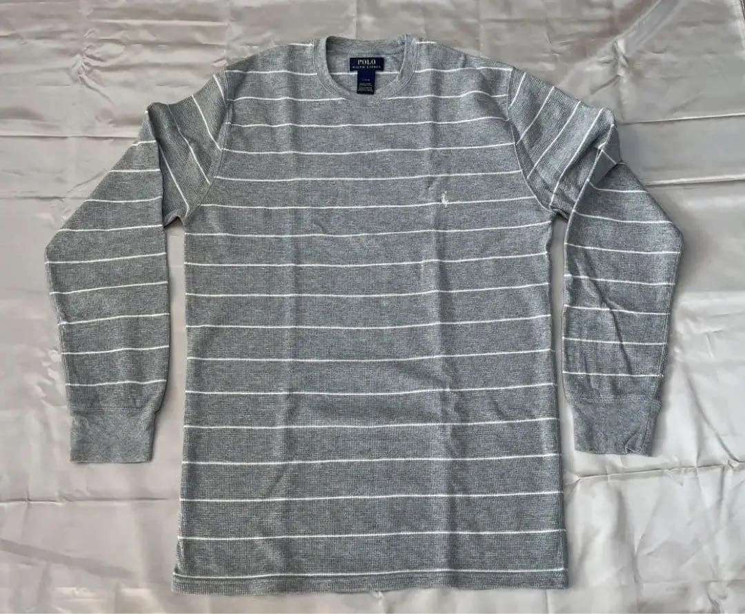 ラルフローレン グレー ストライプコットン セーター メンズL 美品の写真2枚目