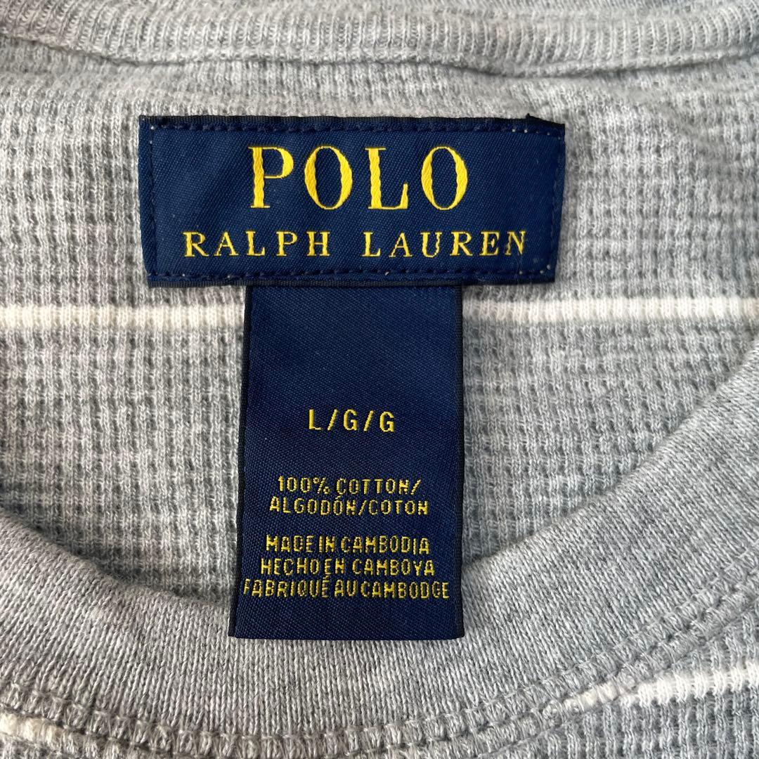 ラルフローレン　グレー ストライプコットン セーター メンズL 美品の写真4枚目