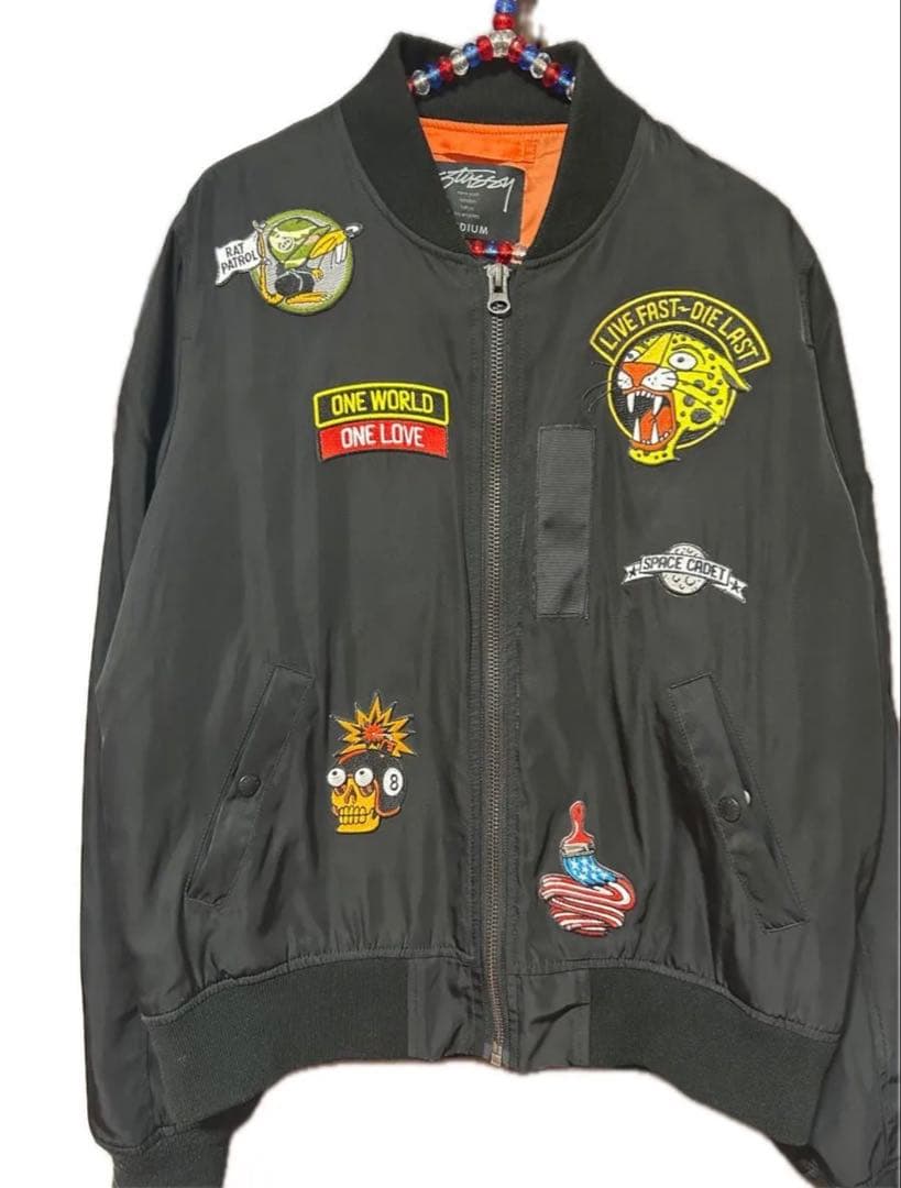 美品 STUSSY MA-1 フライトジャケット ワッペン 黒 Mサイズ