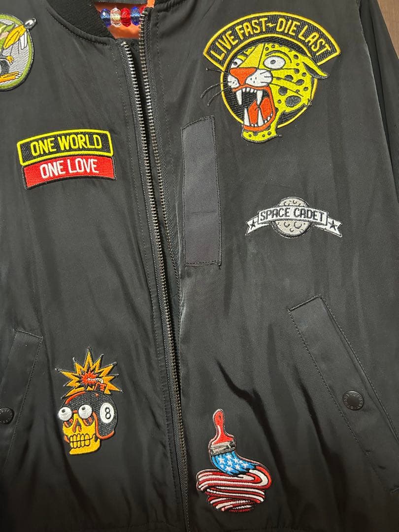美品 STUSSY MA-1 フライトジャケット ワッペン 黒 Mサイズの写真4枚目