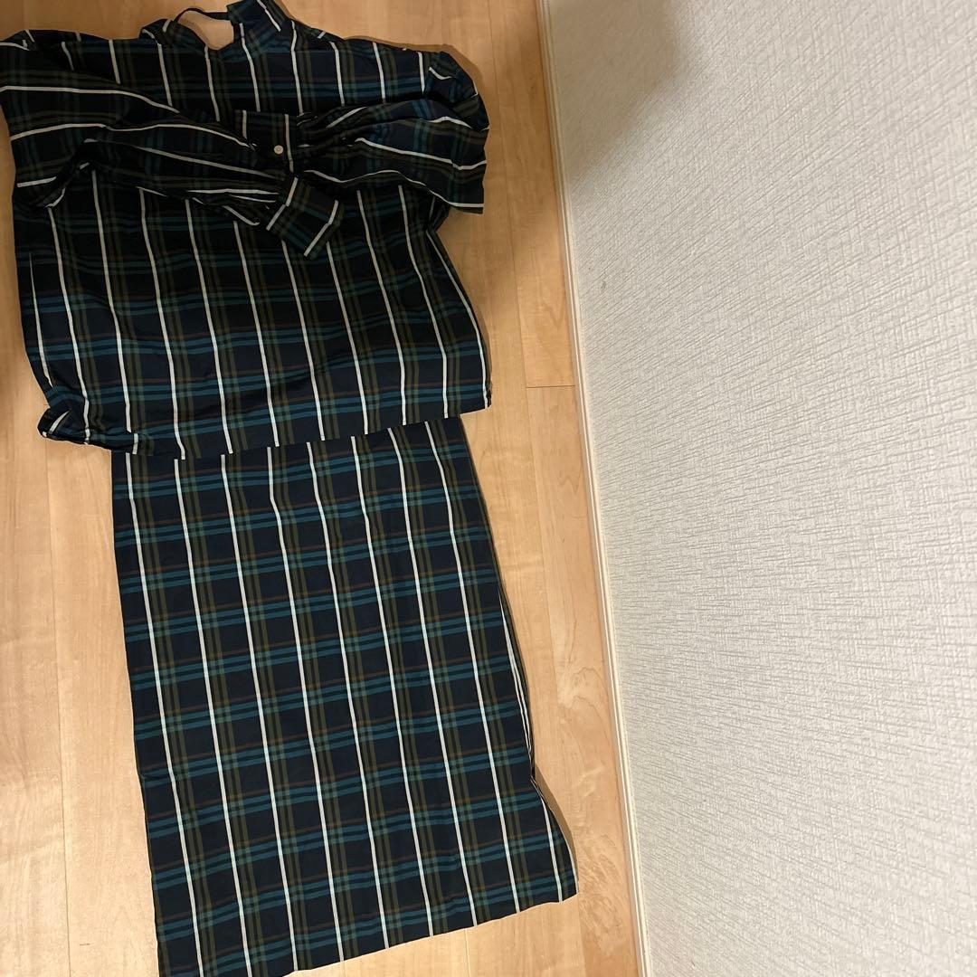 beams rights チェック柄　シャツブラウス　スカート セットアップ