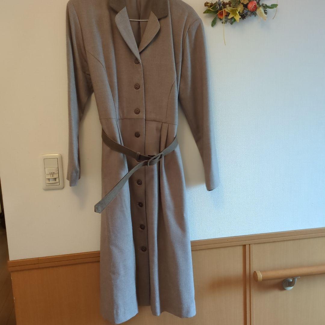 グレー 長袖 シャツワンピース ベルト付き