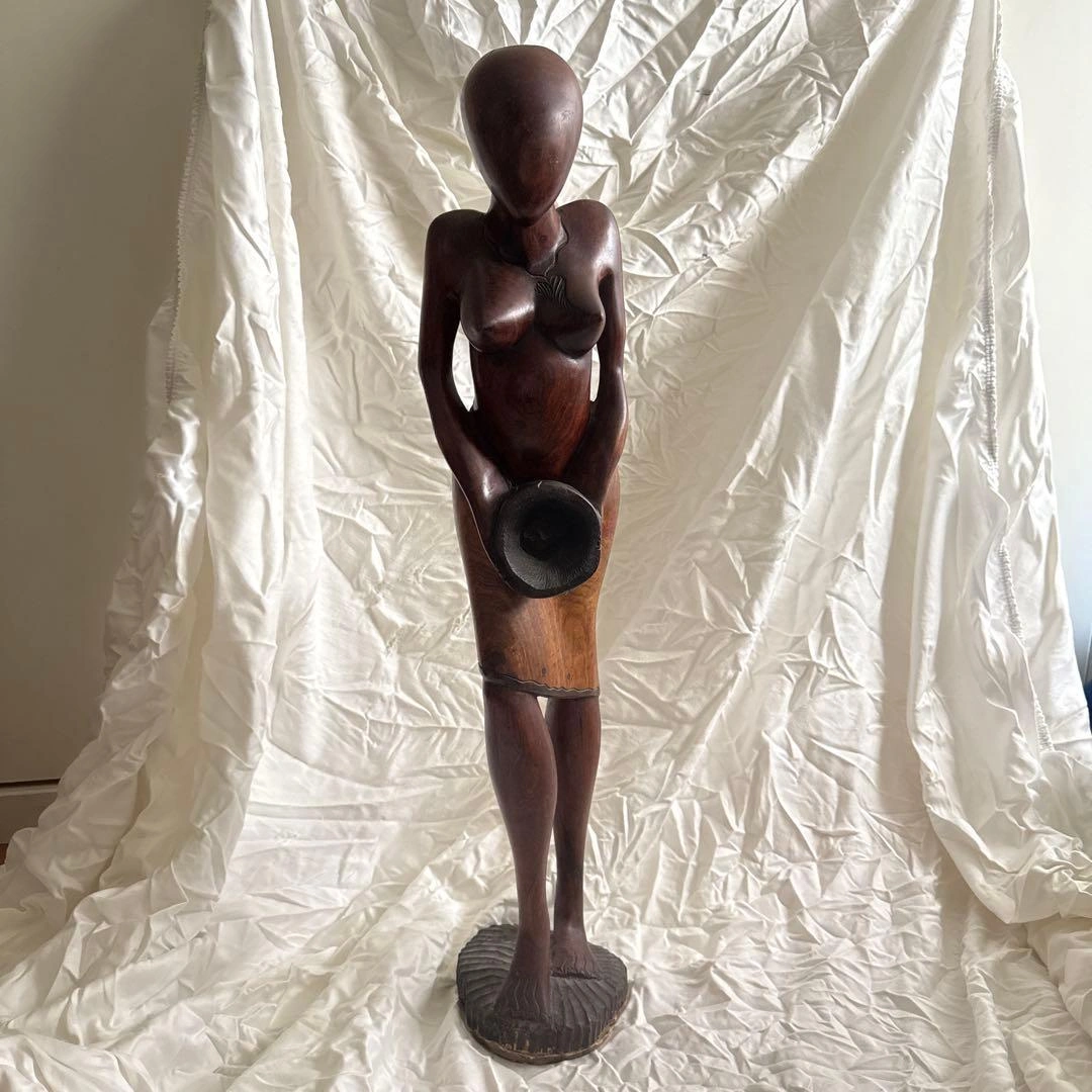 大型 アフリカ 木彫り 女性像 76cm ハンドメイド 彫刻 オブジェ