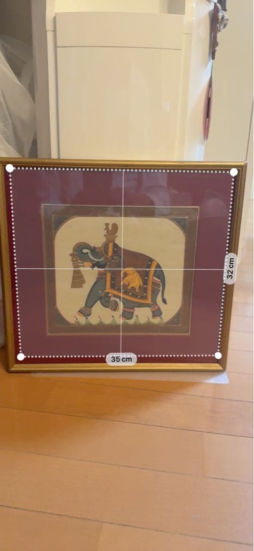 インド伝統細密画 手描き 象 ガネーシャ 金彩調 シルク画 額装約35×32cmの写真9枚目