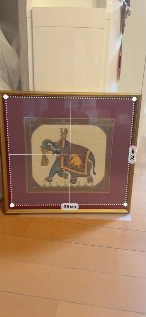 インド伝統細密画 手描き 象 ガネーシャ 金彩調 シルク画 額装約35×32cmの写真9枚目