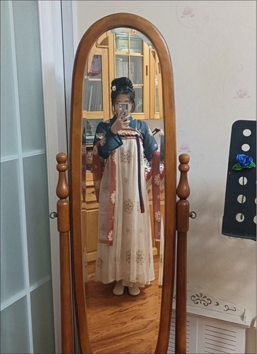 漢服 唐風 柄プリント 深緑＆レッド 中国伝統衣装 コスプレ 撮影衣装の写真4枚目