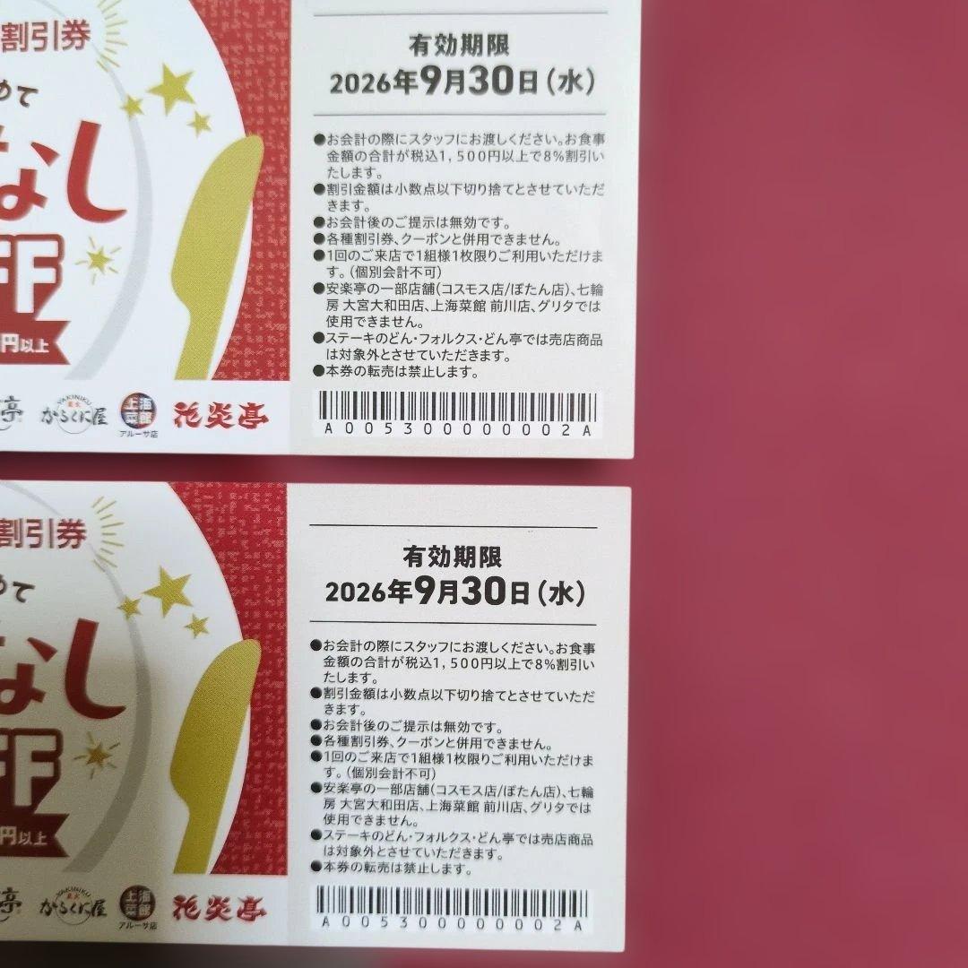 安楽亭グループ 8%OFF割引券2枚＋スタンプカードの写真4枚目