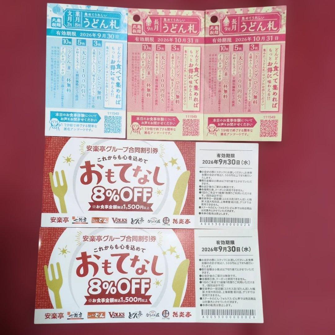 安楽亭グループ 8%OFF割引券 2枚&うどん札3枚