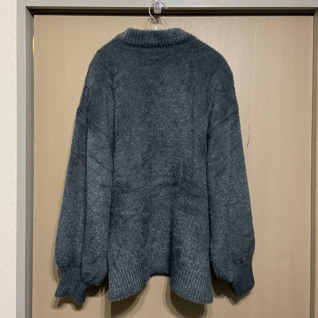 Loose ボリュームスリーブ オーバーシャギーニット ブルーグリーン Sの写真2枚目